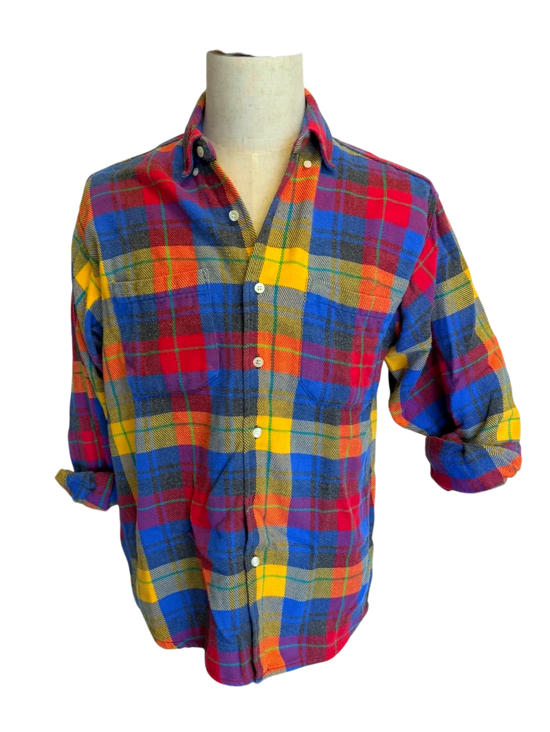 90s Gap Primary Plaid Flannel — M