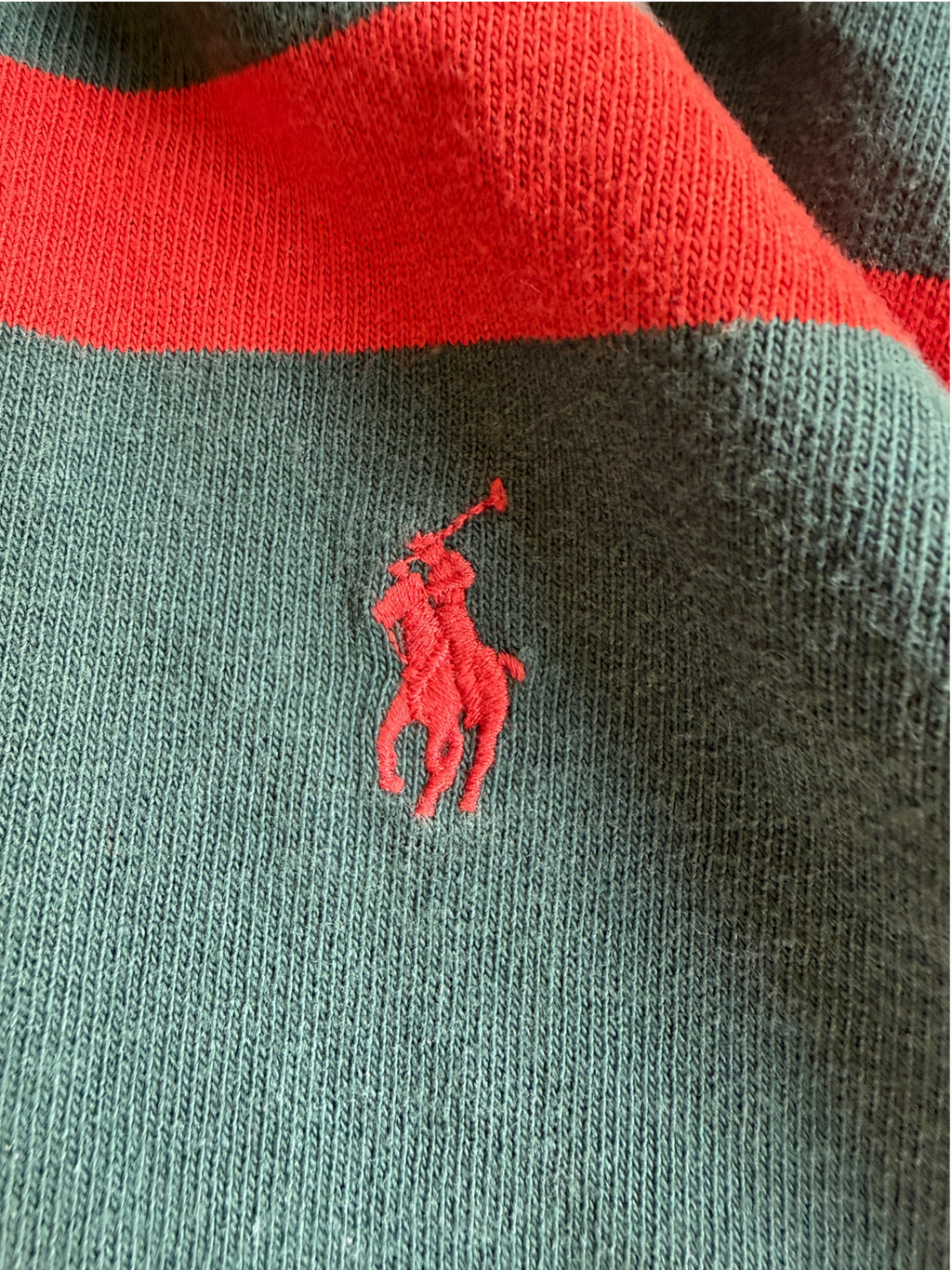 Vintage Polo Ralph Lauren Hooded Rugby Shirt | Forest Green & Red Stripe | Elbow Patch 2XB