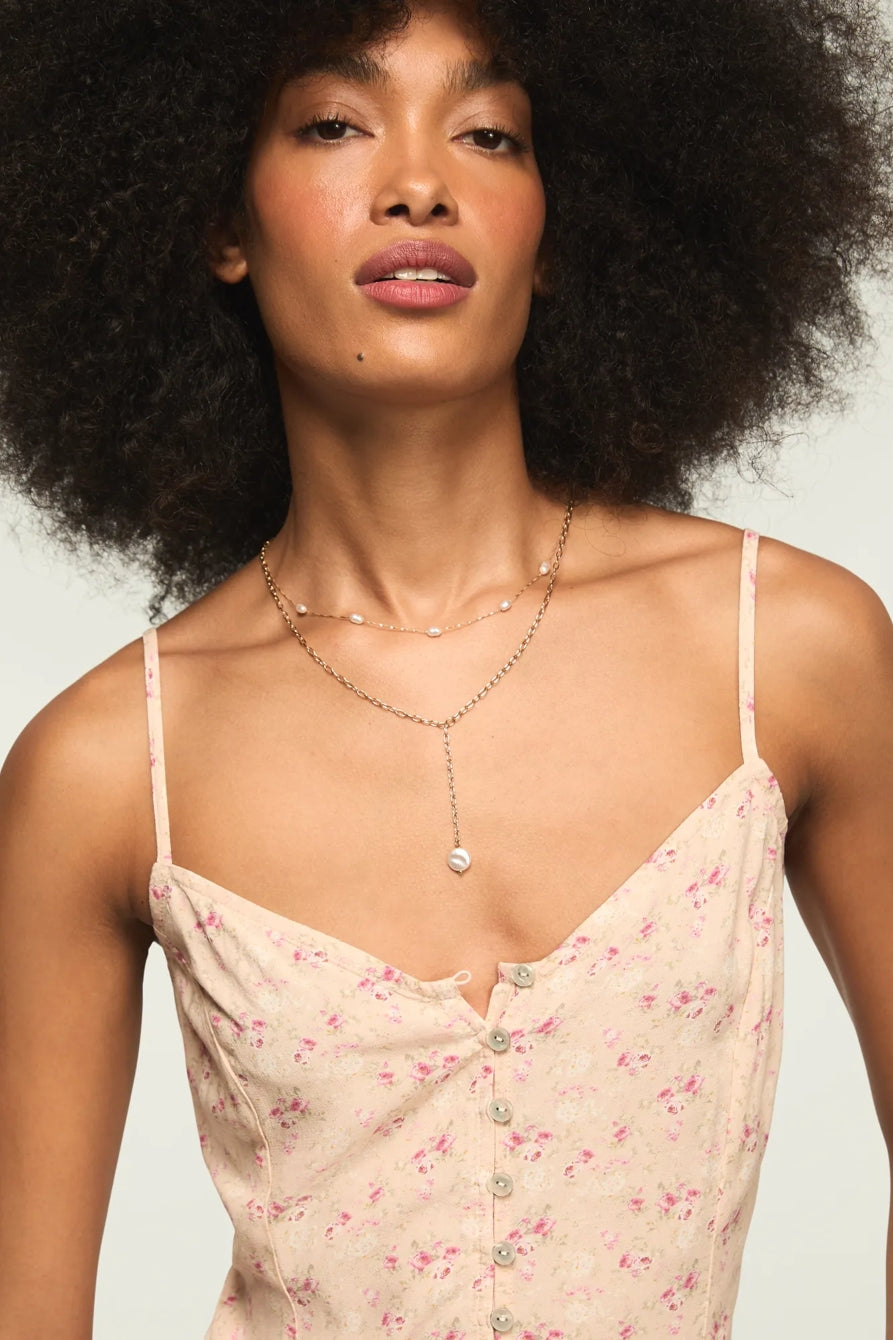 Lucky Brand Floral Slip Dress — Peach, L