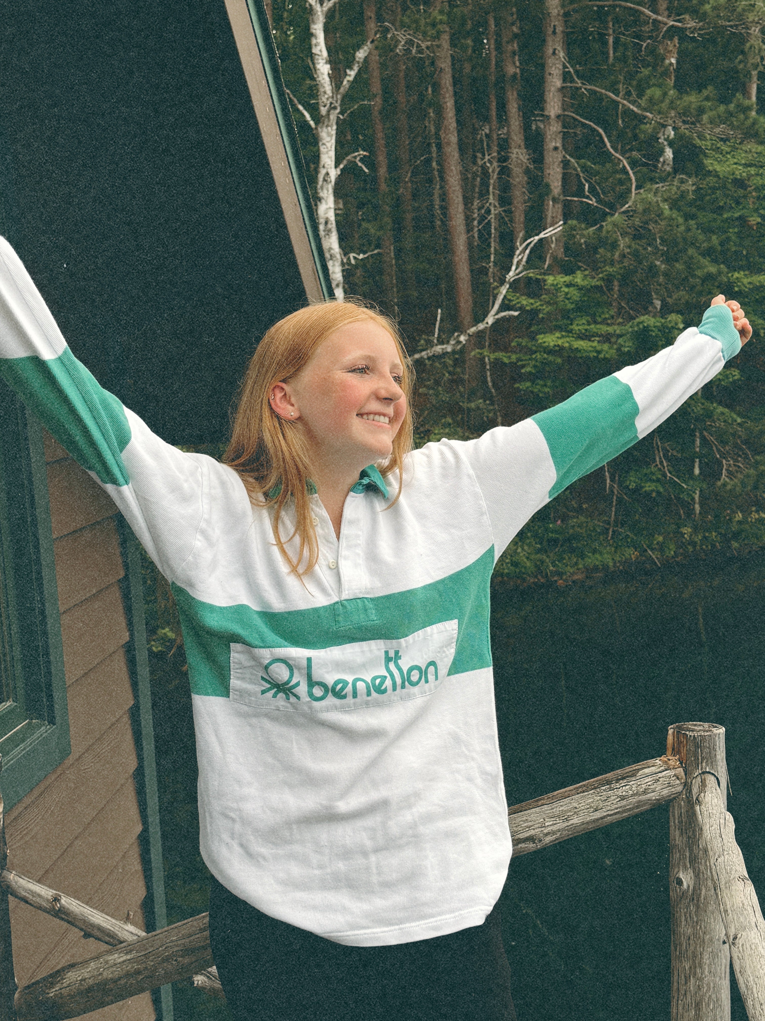 Vintage Benetton Colorblock Rugby Shirt | Green & White | Made in Italy Medium