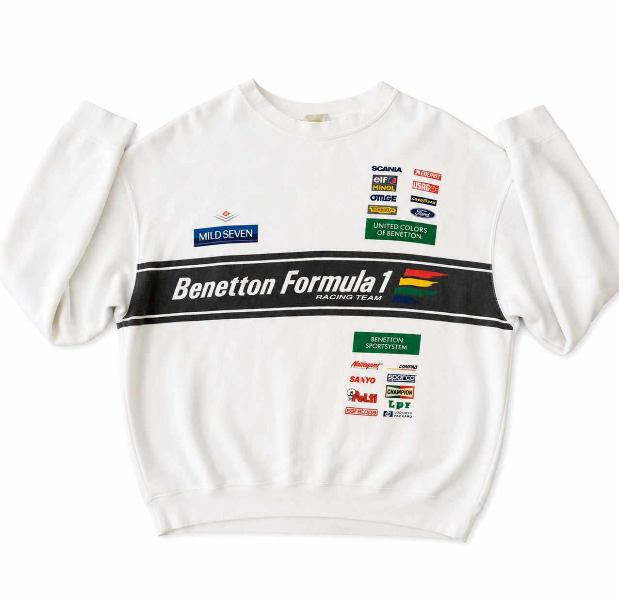 Vintage Benetton Formula 1 Racing Team Mild Seven Sponsor Sweatshirt – Made in Italy – Rare 1990s F1 Crewneck