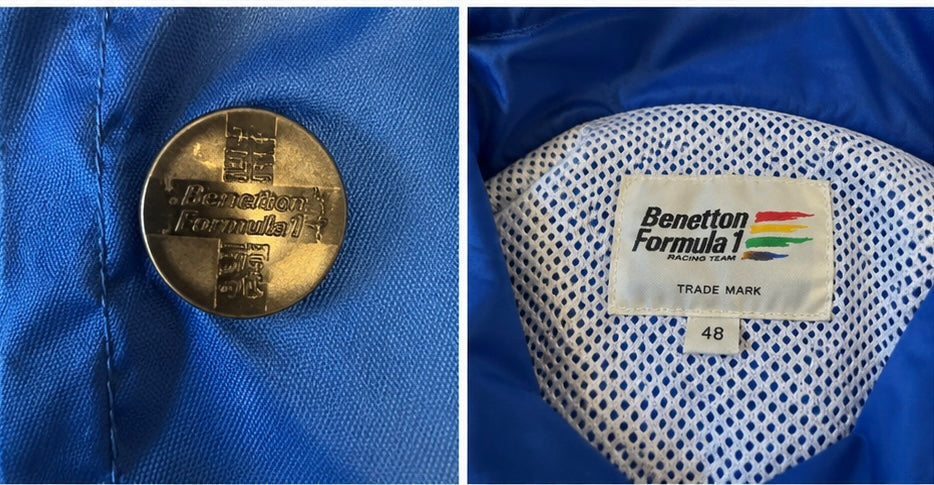 1990s Benetton Formula 1 Racing Team Paddock Windbreaker Jacket – Team Issue Style – Size 48