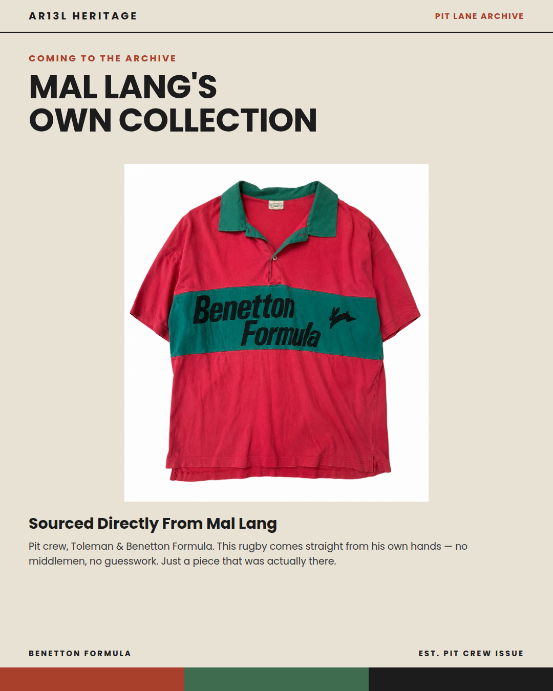 Benetton Formula Team-Issue Rugby Shirt | Mal Lang Collection