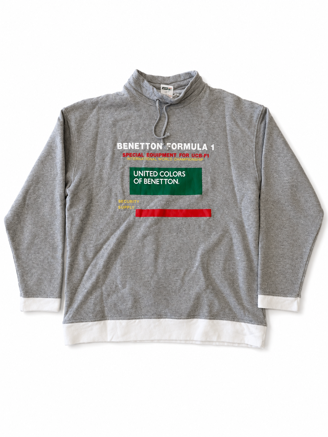 Vintage Benetton Formula 1 Mock Neck Sweatshirt – Heather Grey – Size Large