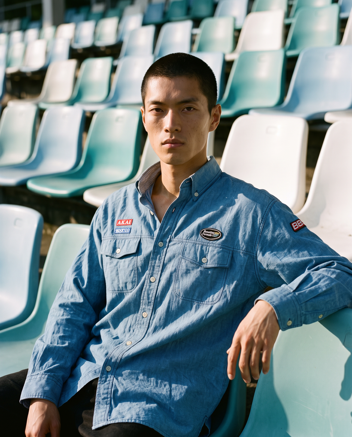 90s Benetton F1 Sponsor Shirt — Chambray, L