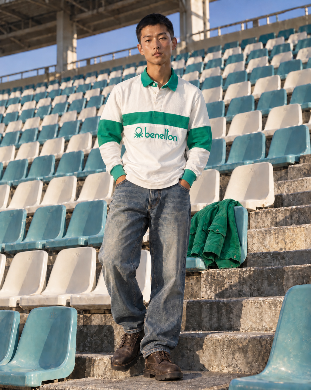 Vintage Benetton Rugby — White & Green, XL