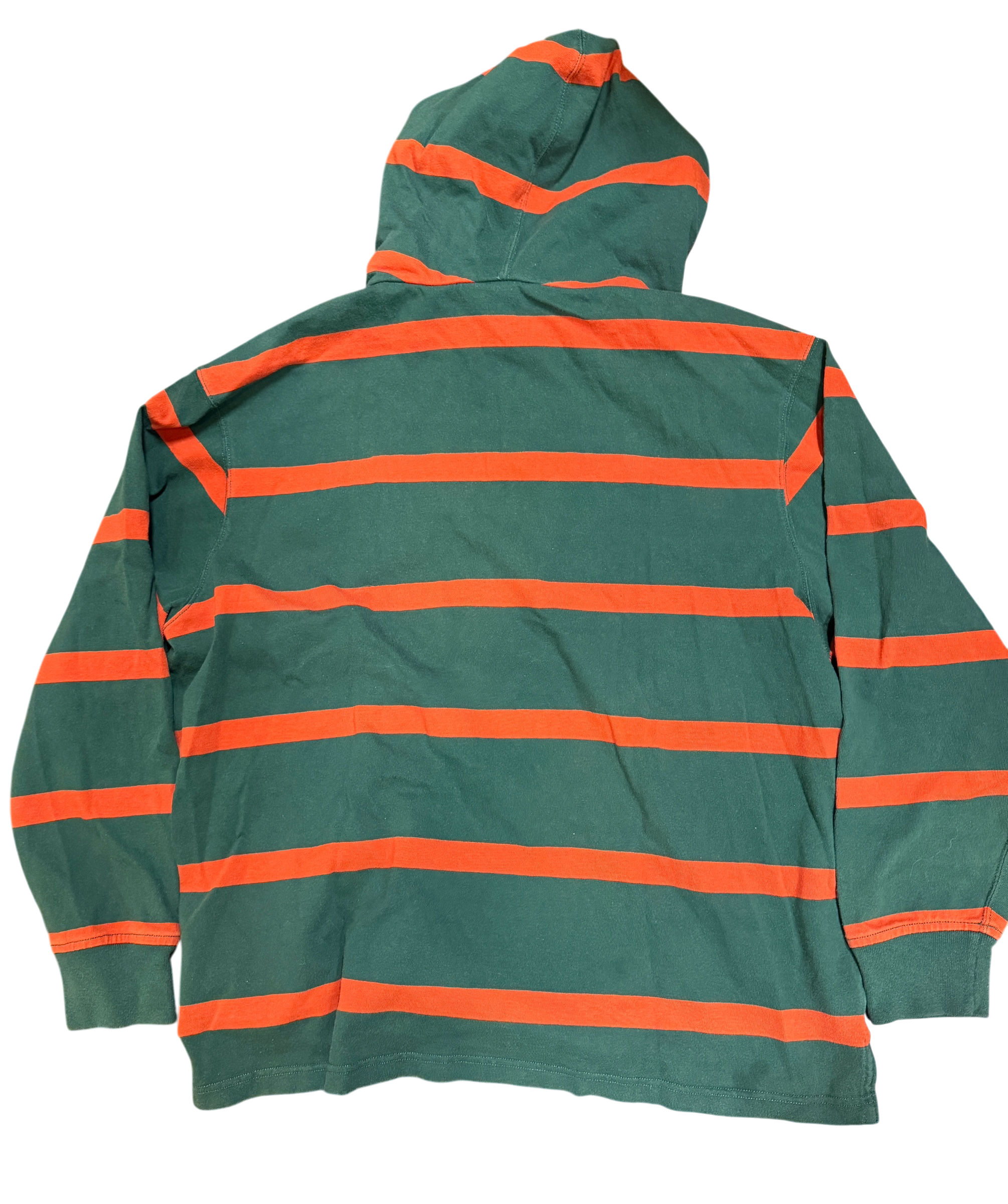 Vintage Polo Ralph Lauren Hooded Rugby Shirt | Forest Green & Red Stripe | Elbow Patch 2XB