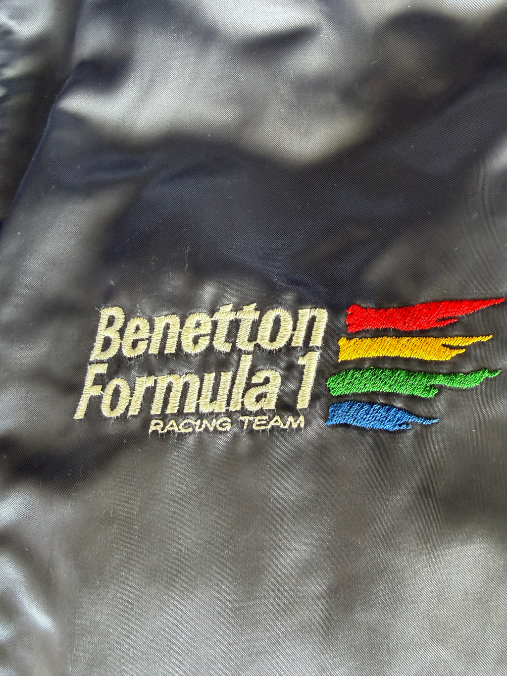 Vintage 1990s Benetton Formula 1 Racing Team × Renault Sport Satin Bomber Jacket