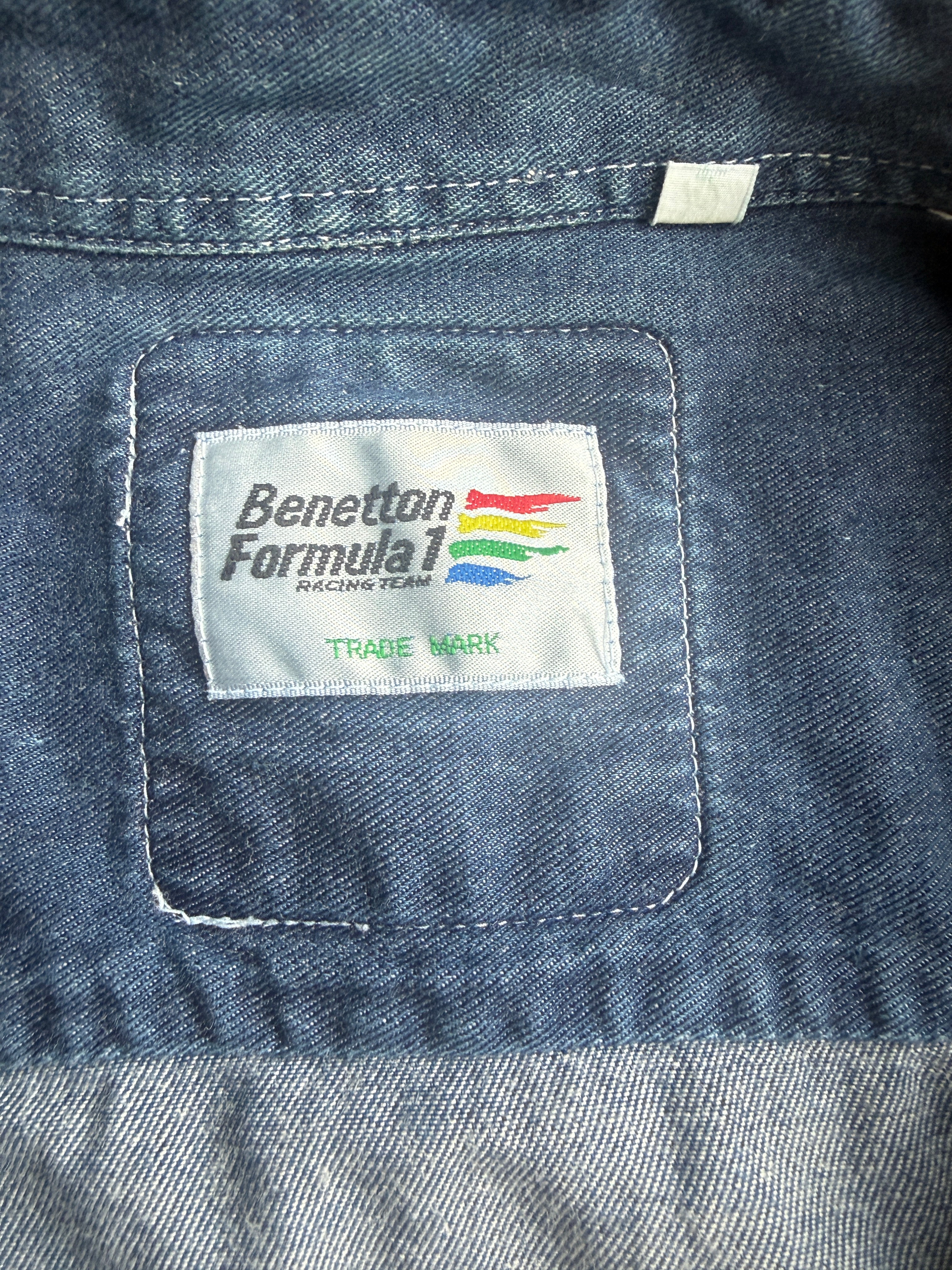 Vintage Benetton Formula 1 Racing Team Denim Work Shirt | Official 1990s Teamwear | Size 46