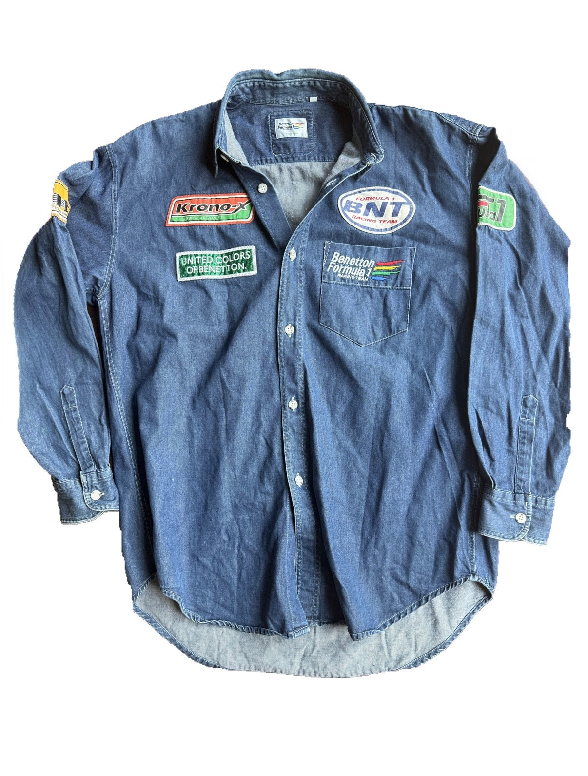 Vintage Benetton Formula 1 Racing Team Denim Work Shirt | Official 1990s Teamwear | Size 46