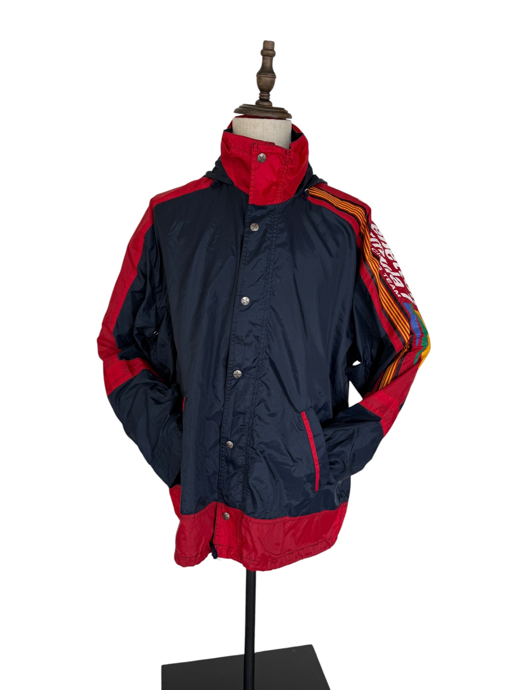 Vintage Benetton Formula 1 Racing Team Windbreaker Jacket | Team Outerwear | Hidden Hood | Size 48–50