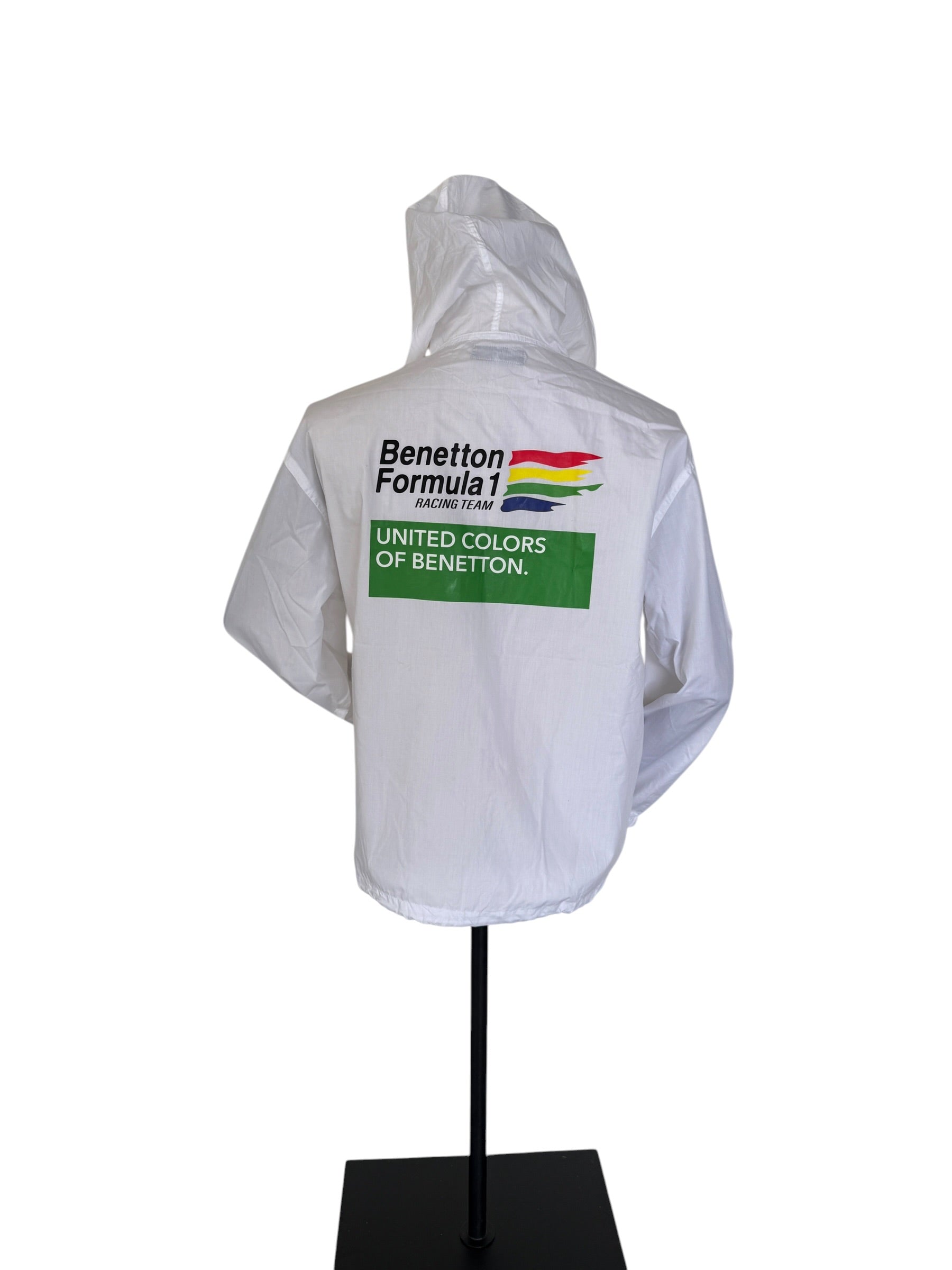 Vintage Benetton Formula 1 Racing Team Hooded Windbreaker | Official Licensed Jacket | White | Size L