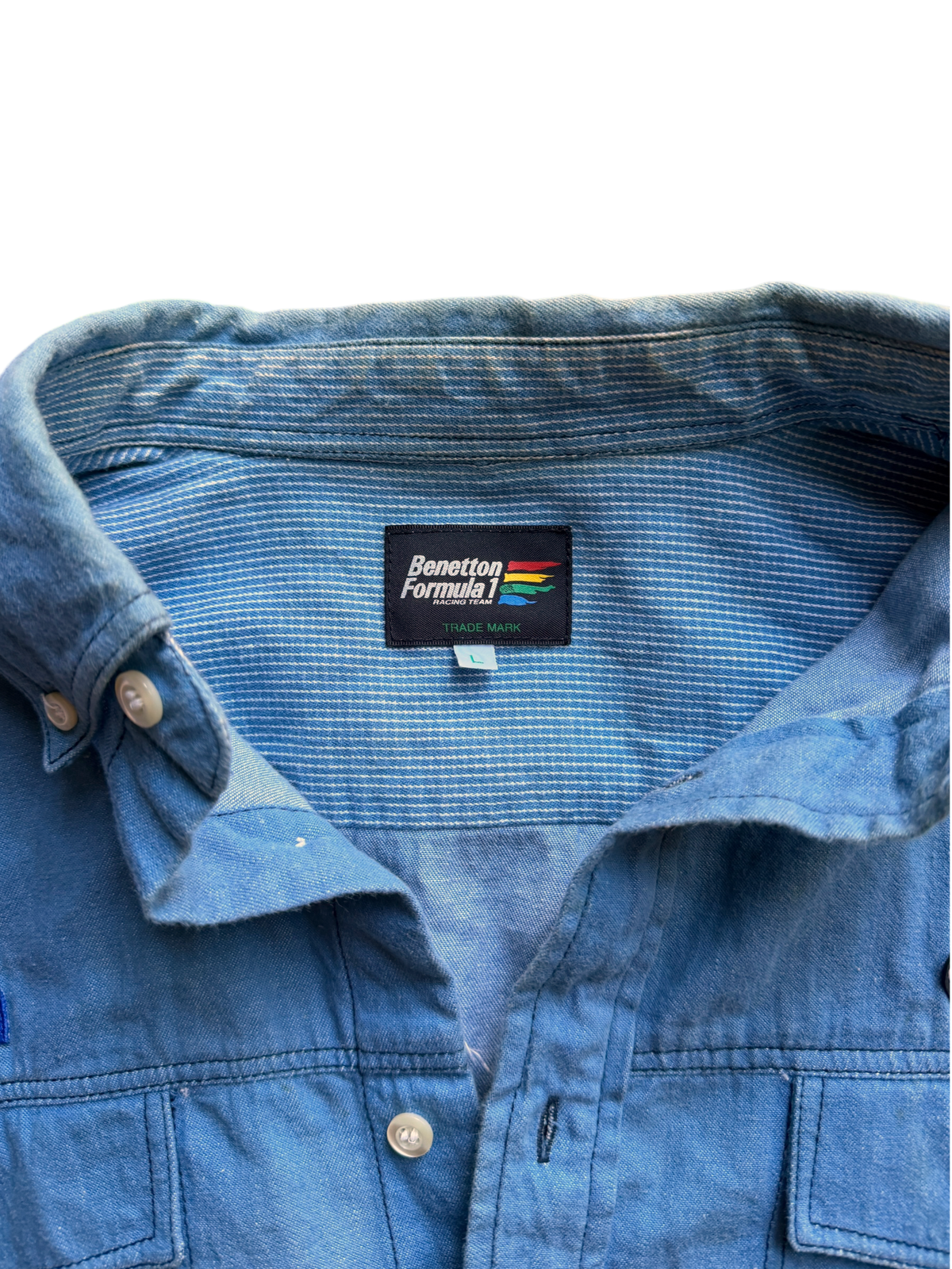 90s Benetton F1 Sponsor Shirt — Chambray, L