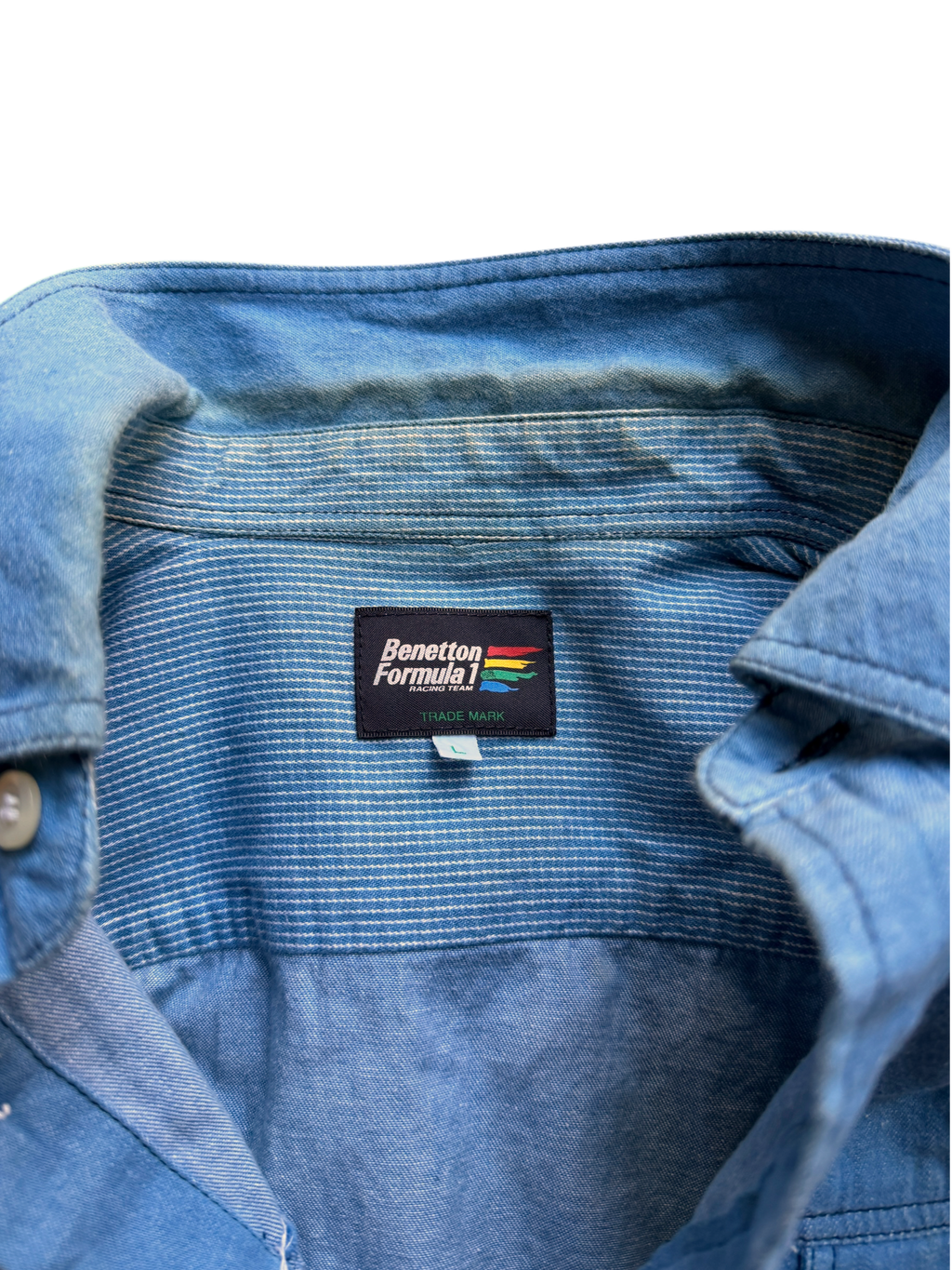 90s Benetton F1 Sponsor Shirt — Chambray, L