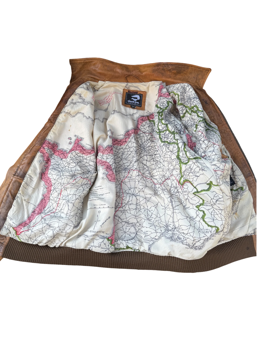 Tiger-Fox Leather Flight Jacket — Escape Map Lining, S