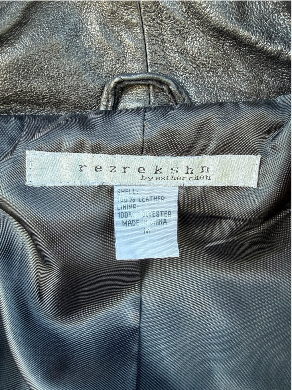 Rezrekshn by Esther Chen Leather Biker Jacket — Black, M