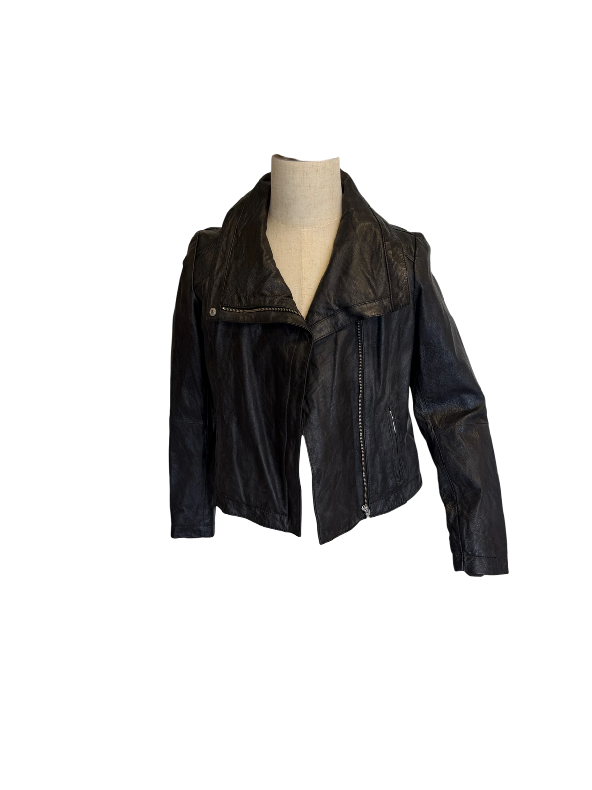 Rezrekshn by Esther Chen Leather Biker Jacket — Black, M