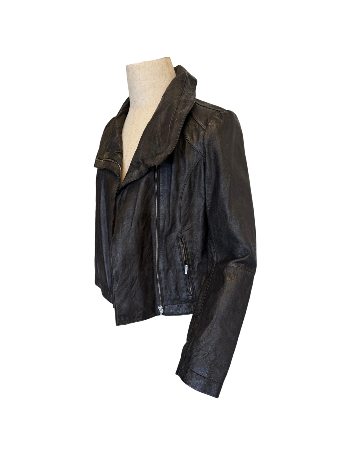 Rezrekshn by Esther Chen Leather Biker Jacket — Black, M