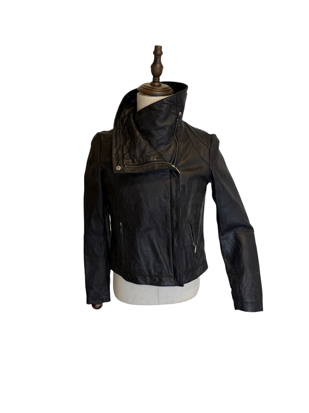 Rezrekshn by Esther Chen Leather Biker Jacket — Black, M