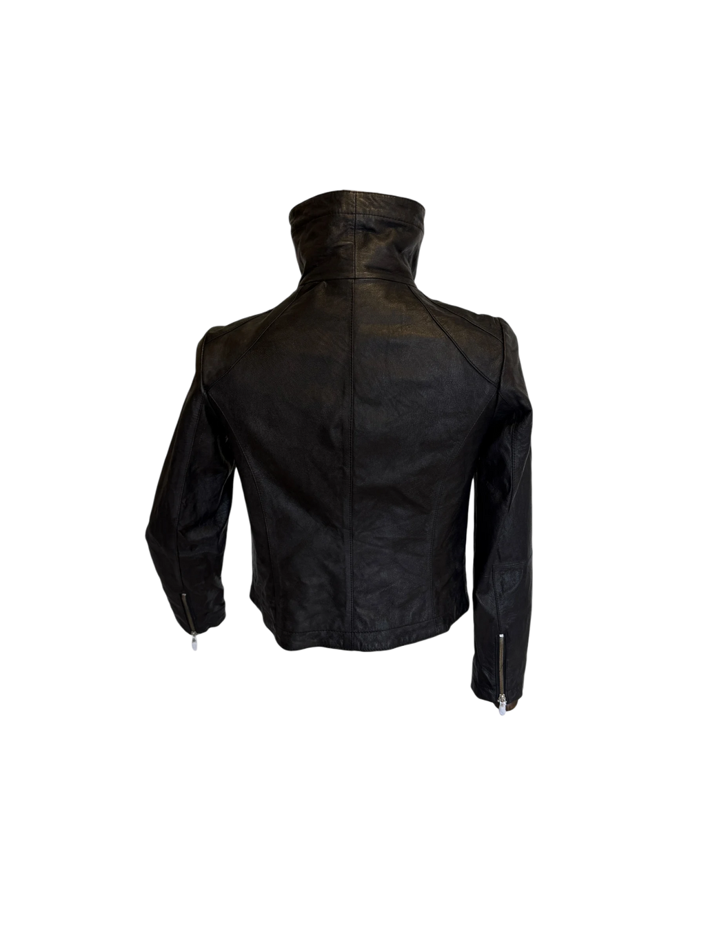 Rezrekshn by Esther Chen Leather Biker Jacket — Black, M