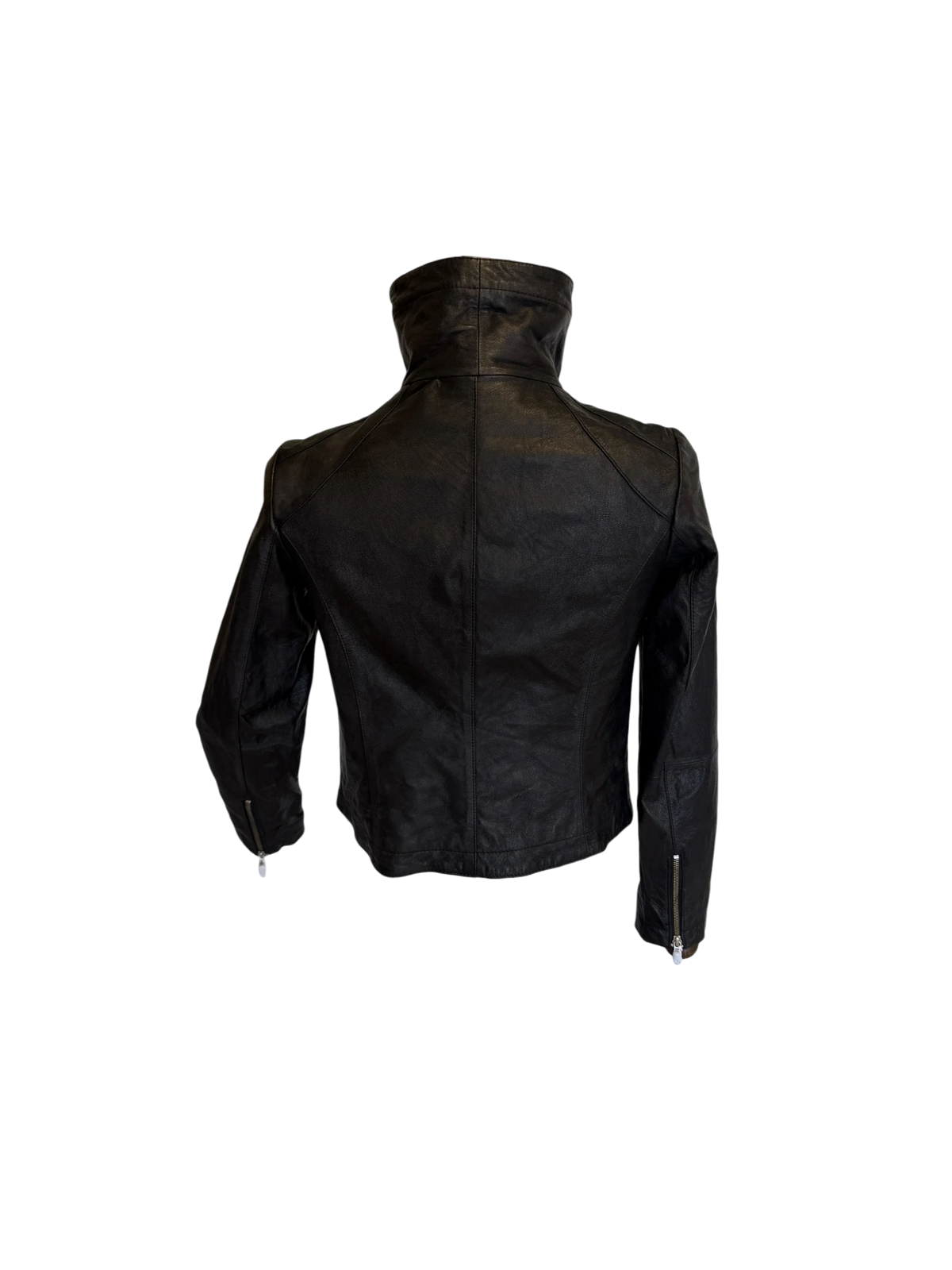 Rezrekshn by Esther Chen Leather Biker Jacket — Black, M