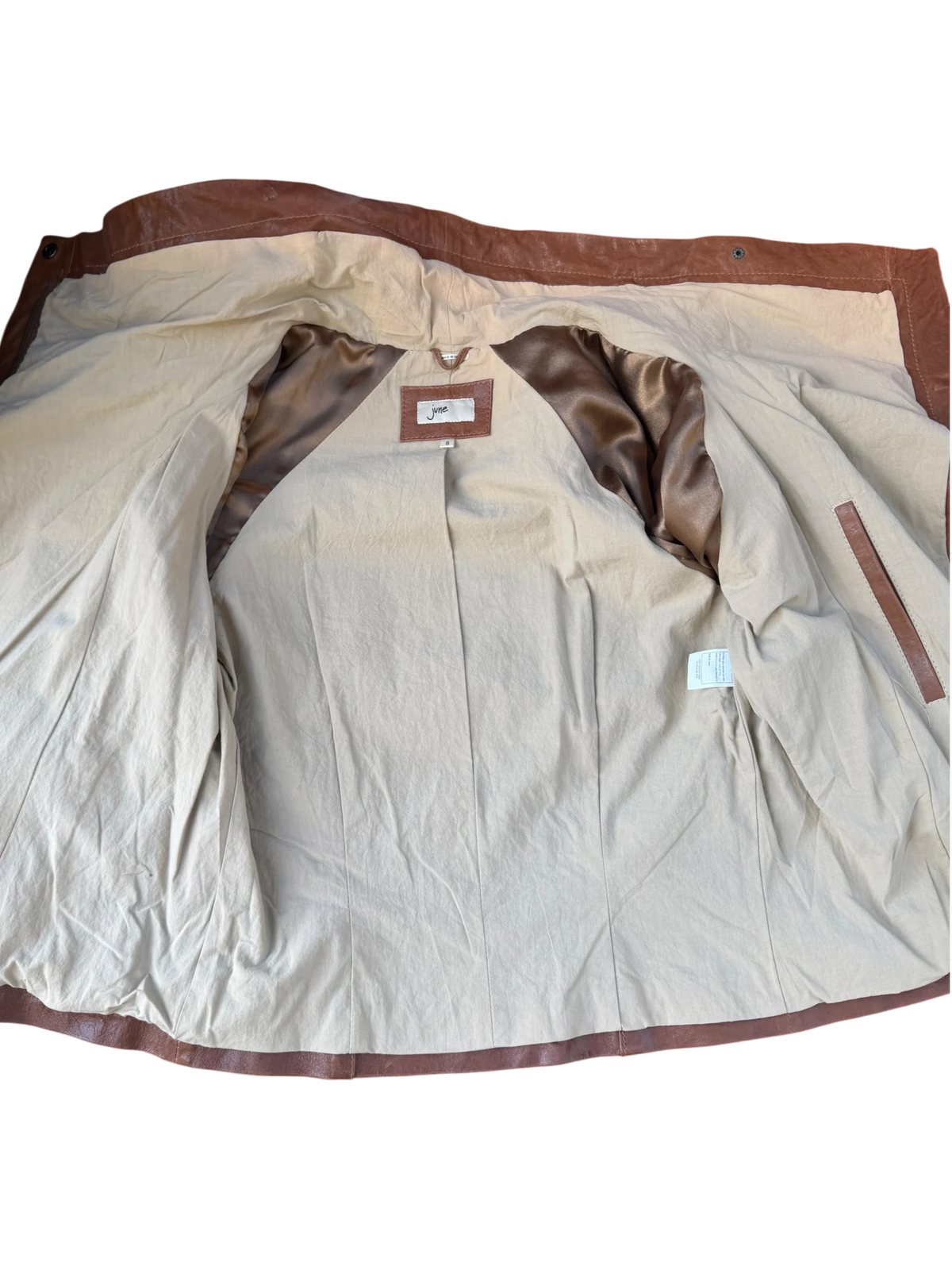 June Draped-Collar Leather Motorcycle Jacket — Tobacco, S