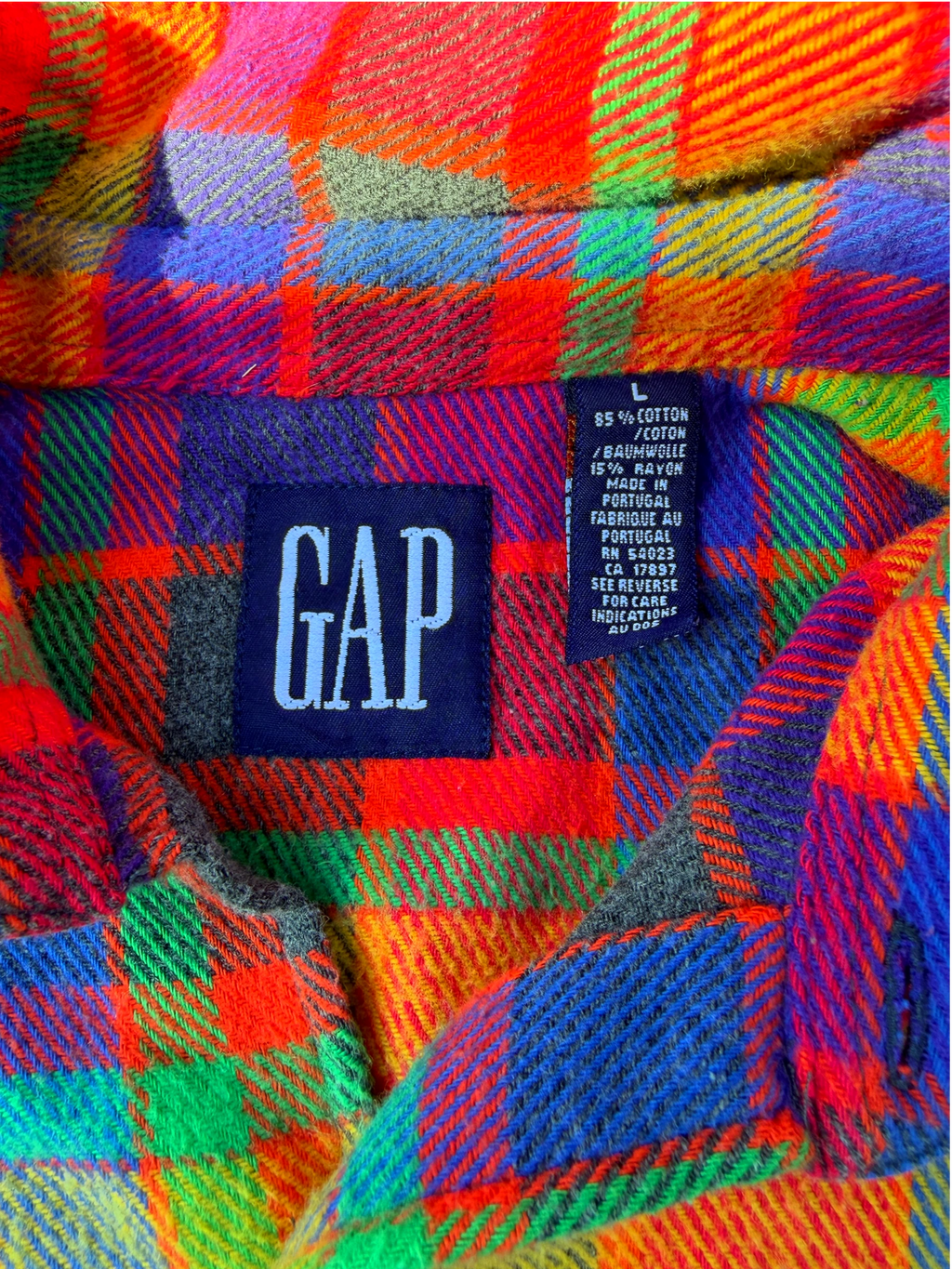 90s Gap Rainbow Plaid Flannel — L