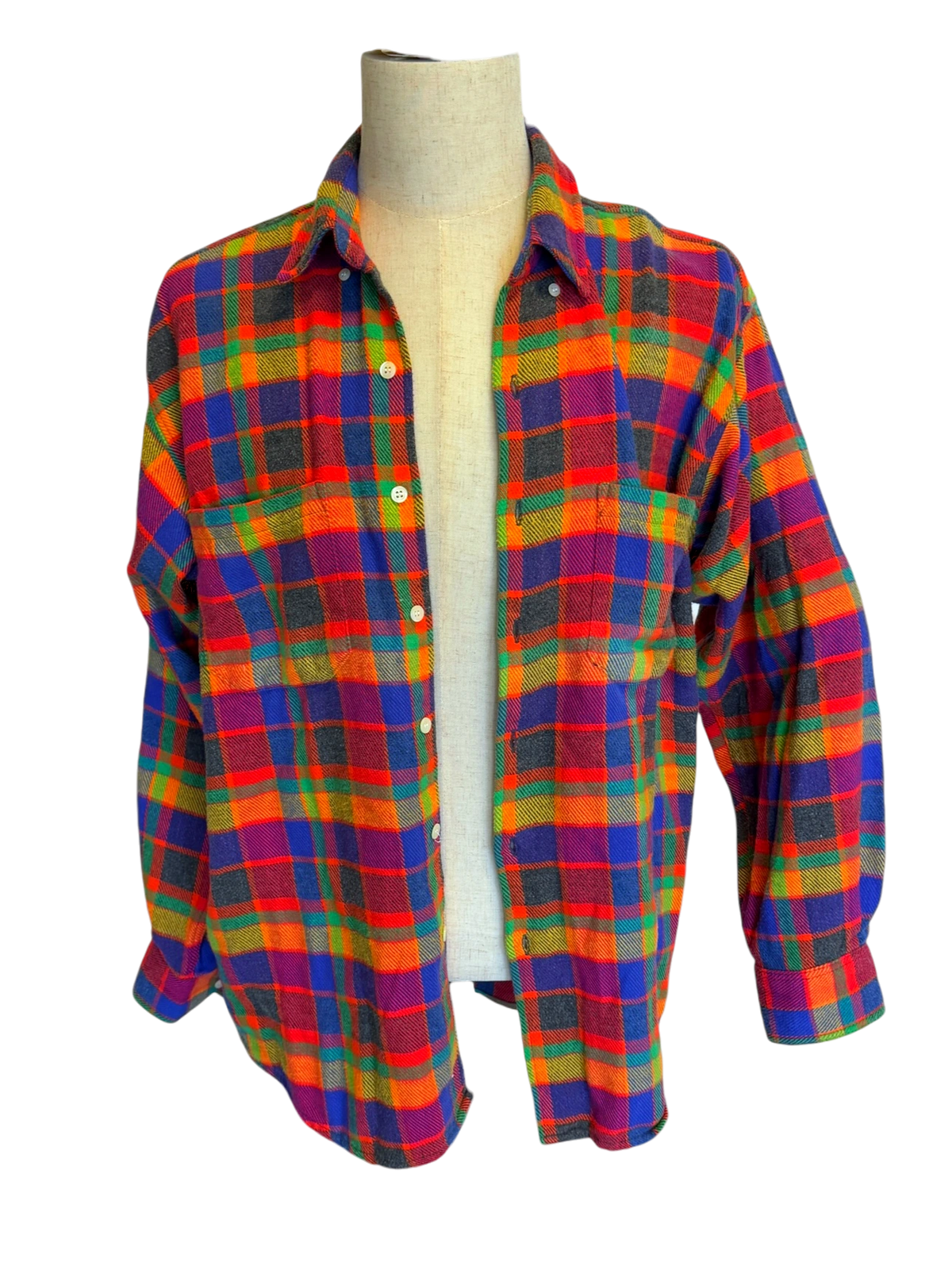 90s Gap Rainbow Plaid Flannel — L