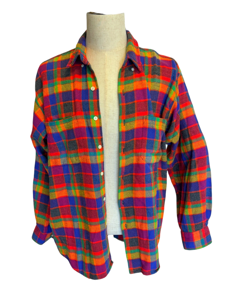 90s Gap Rainbow Plaid Flannel — L