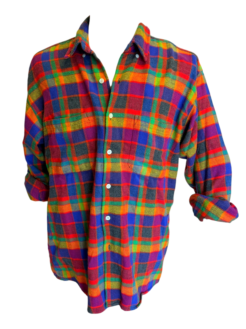 90s Gap Rainbow Plaid Flannel — L