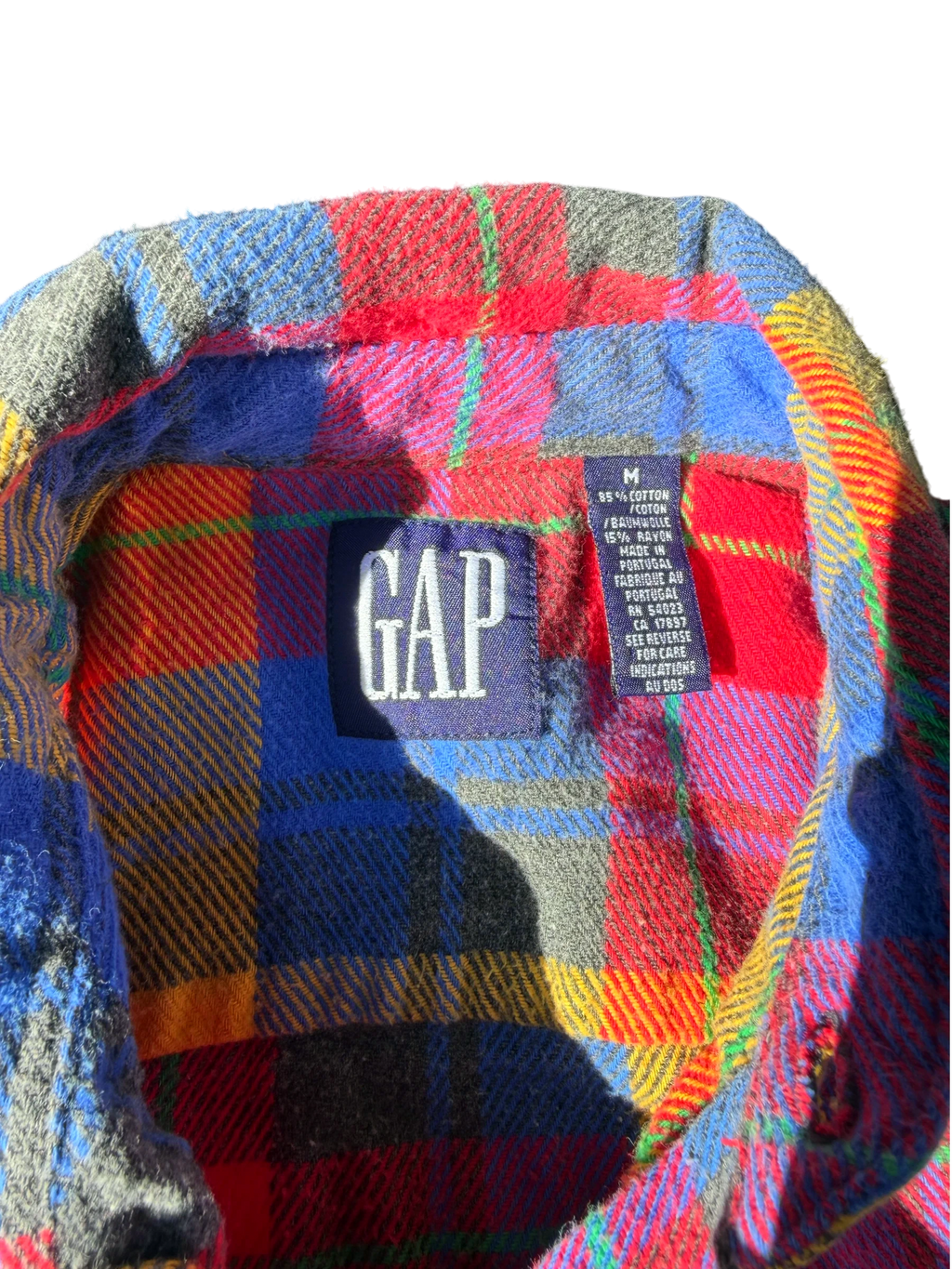 90s Gap Primary Plaid Flannel — M