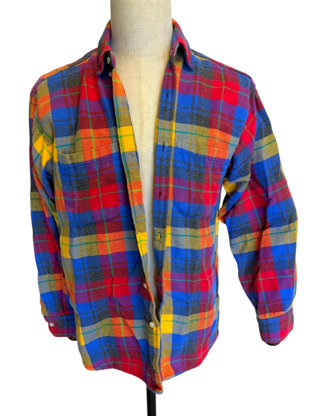 90s Gap Primary Plaid Flannel — M