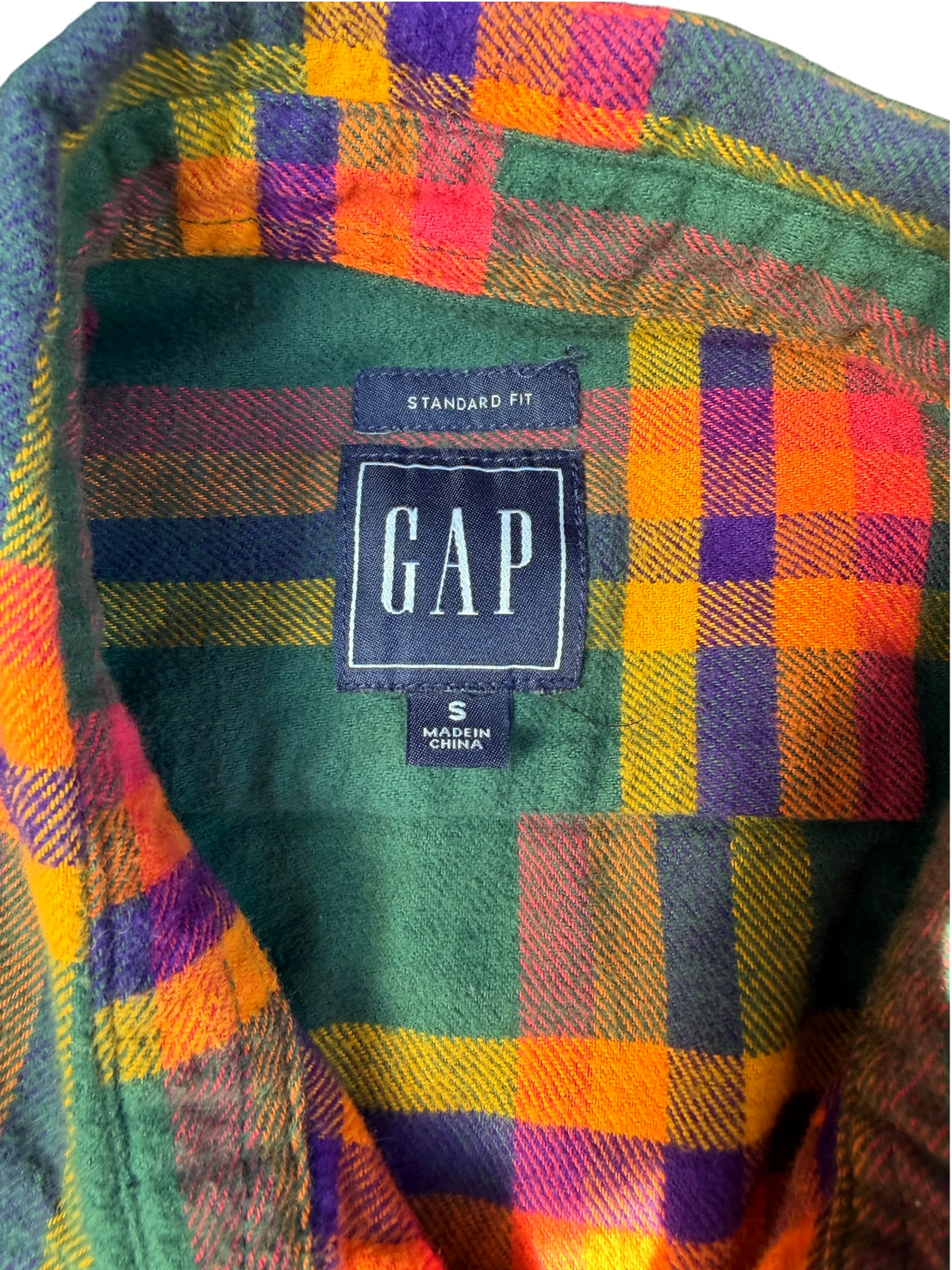 Gap Plaid Flannel — Green & Orange, S
