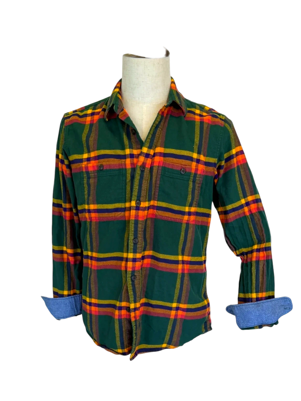 Gap Plaid Flannel — Green & Orange, S