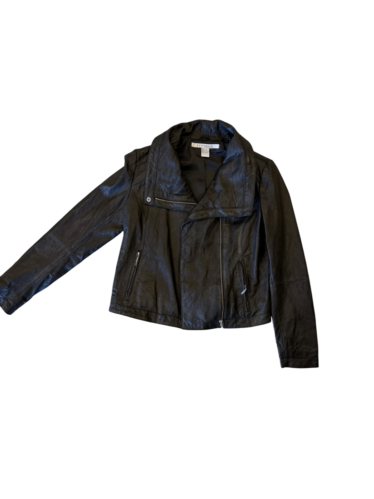 Rezrekshn by Esther Chen Leather Biker Jacket — Black, M