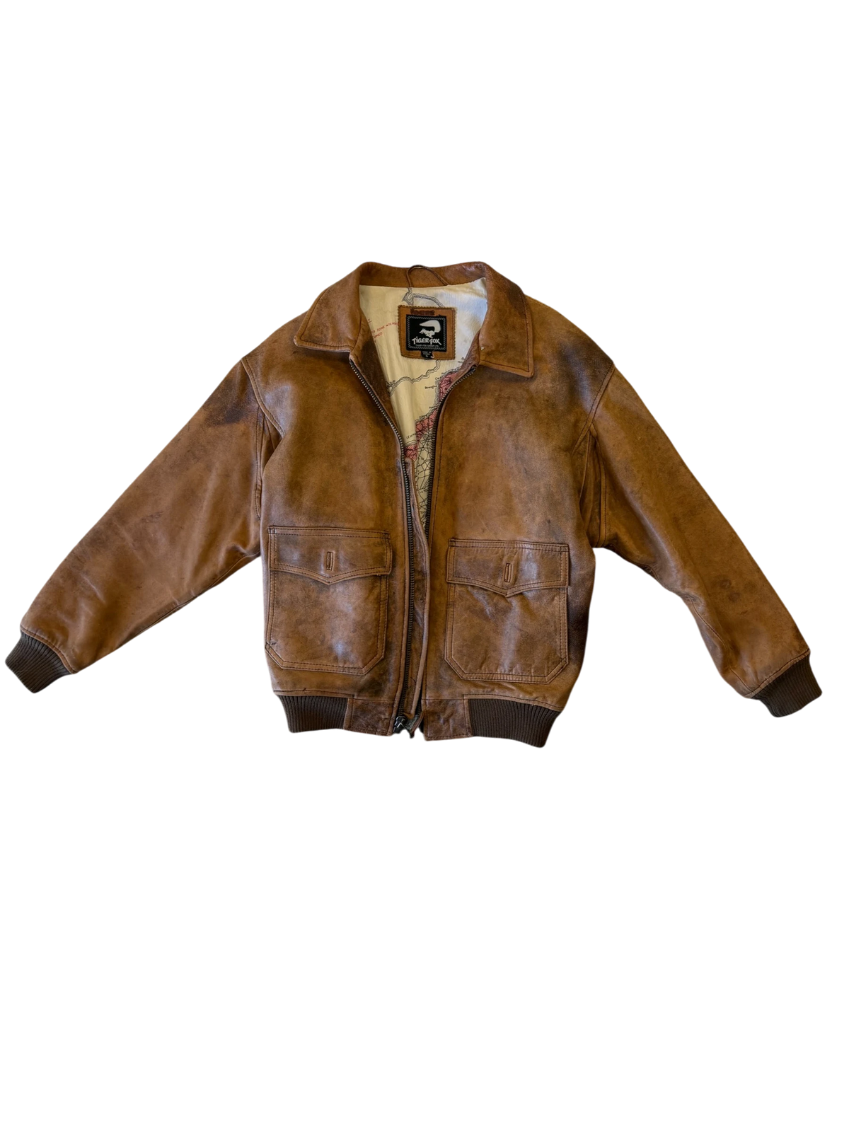 Tiger-Fox Leather Flight Jacket — Escape Map Lining, S