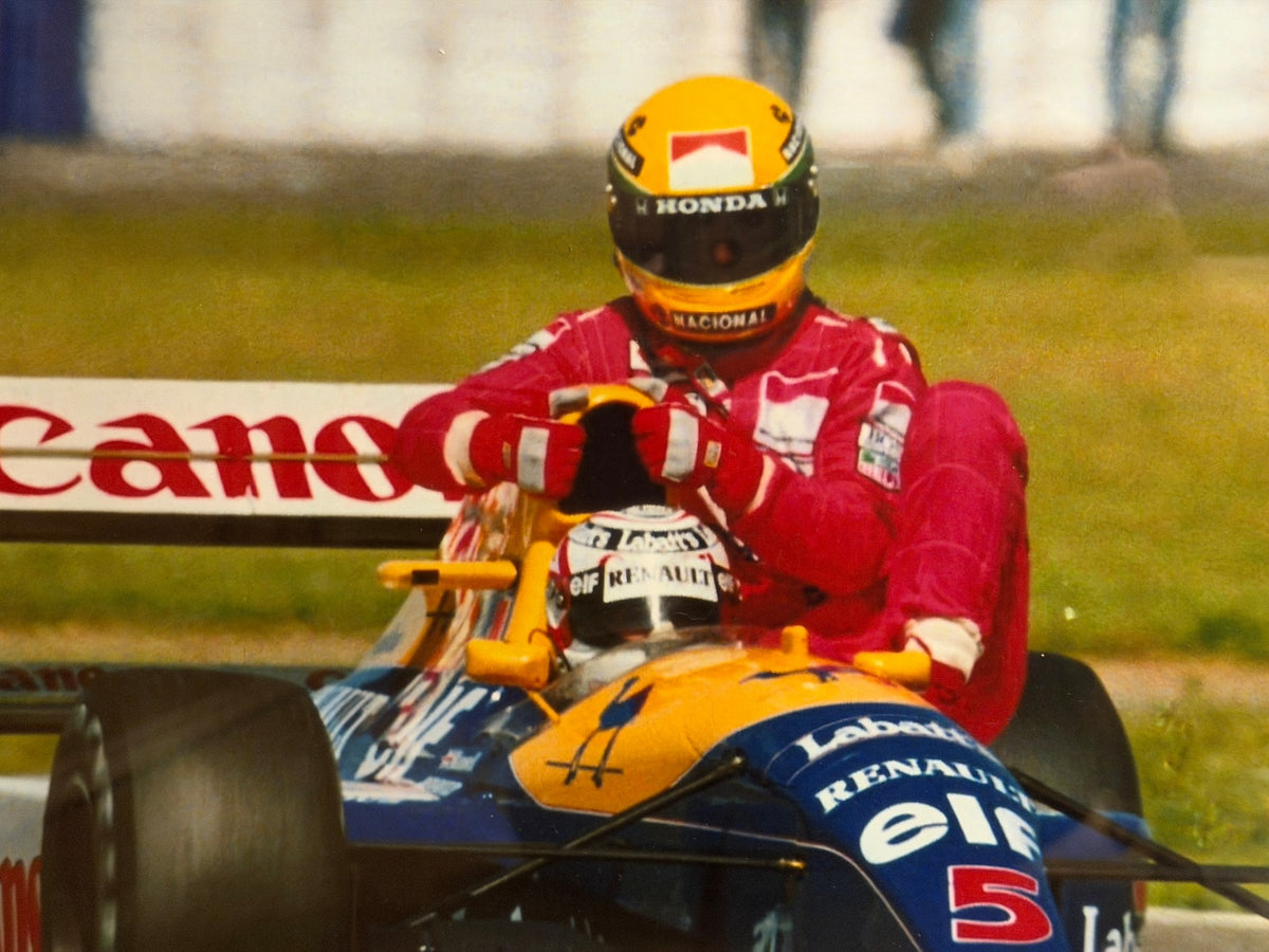 Nigel Mansell Signed 'Taxi for Senna' Photograph | 1991 British Grand Prix, Silverstone | Limited Edition