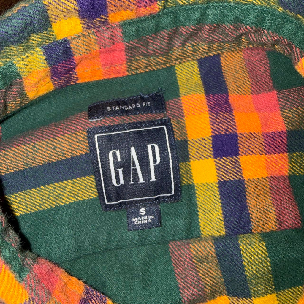 Gap Plaid Flannel — Green & Orange, S
