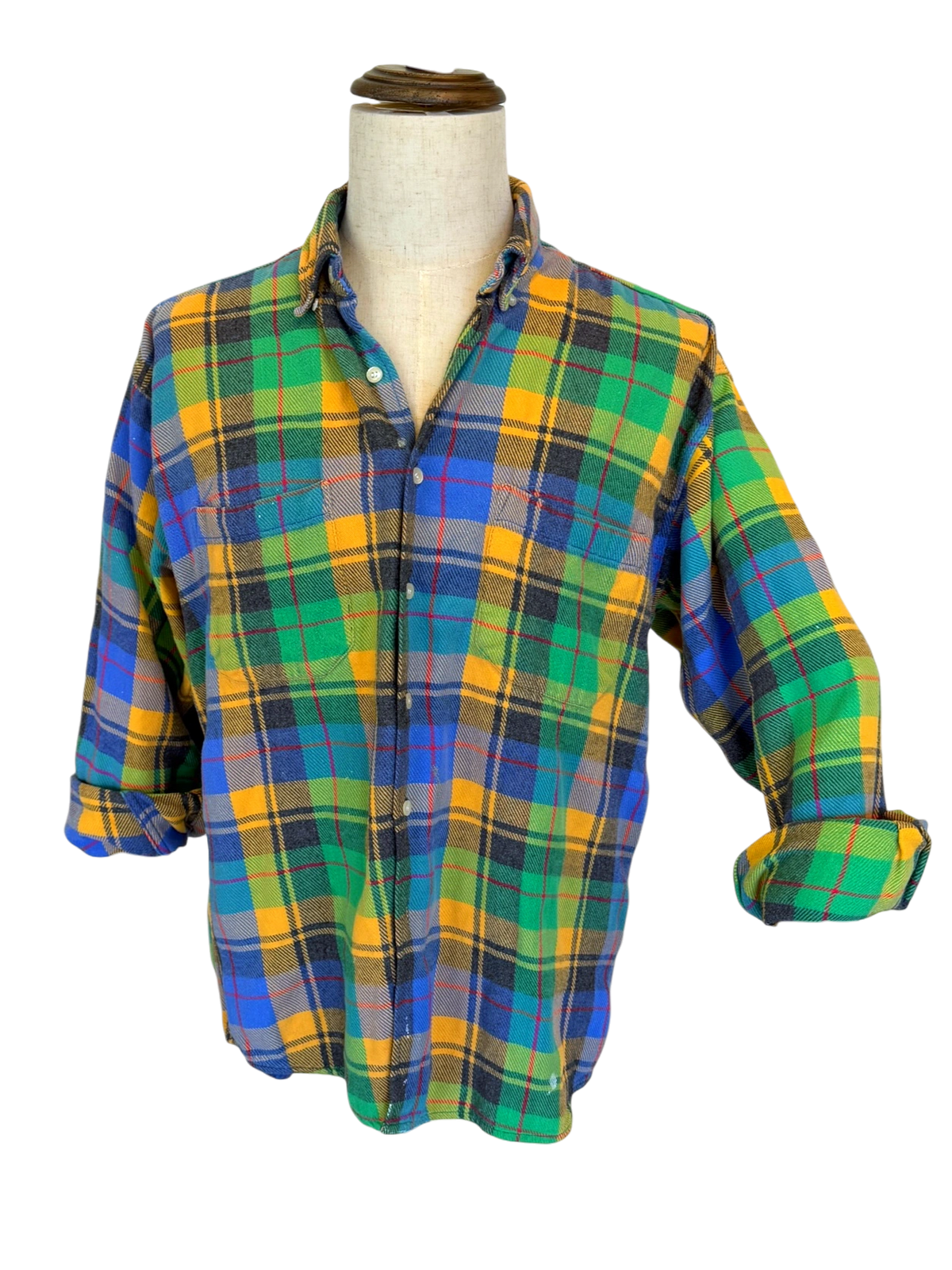 90s Gap Plaid Flannel — Green & Yellow, L